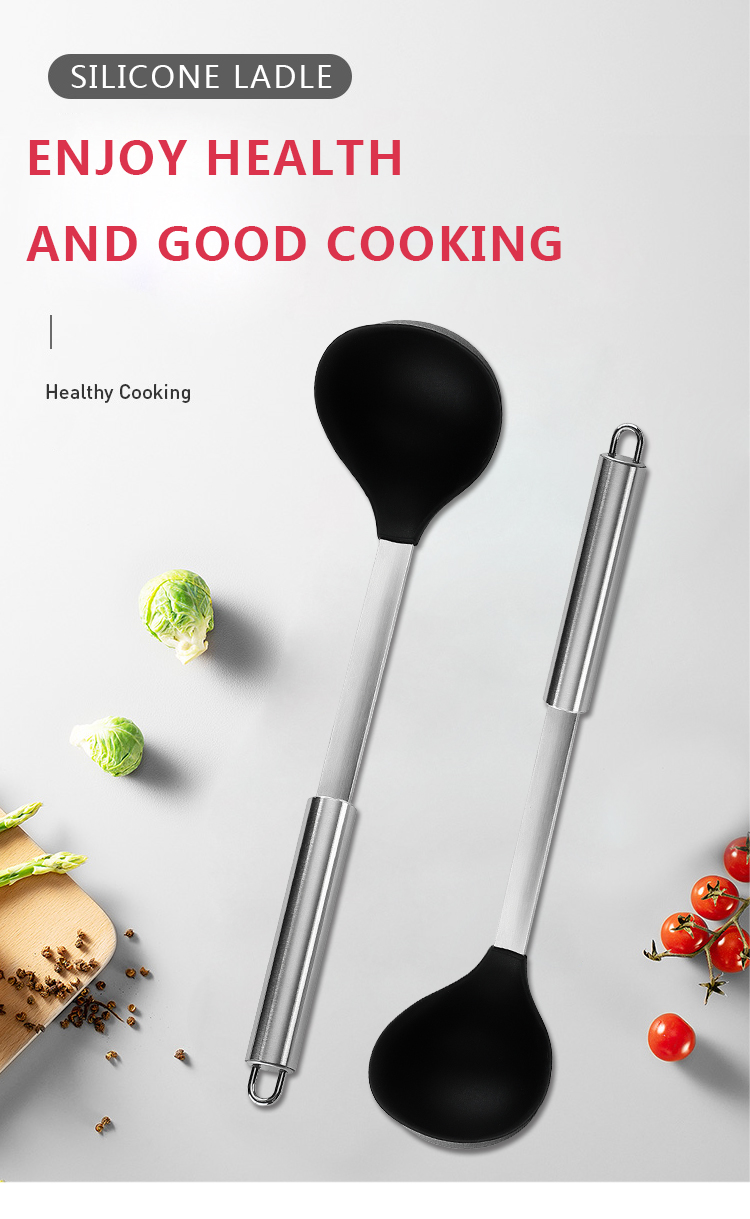 Amazon hot selling heat resistant silicone soup ladle silicone spoons non stick home kitchen cooking silicone kitchen ladle