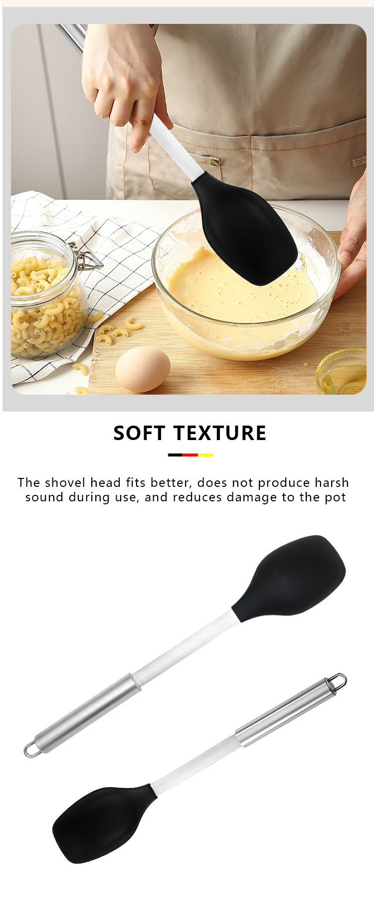 FACTORY CUSTOM ECO FRIENDLY 304 STAINLESS STEEL SILICONE SPOON KITCHEN GADGETS SET KITCHEN COOKING SPOONS