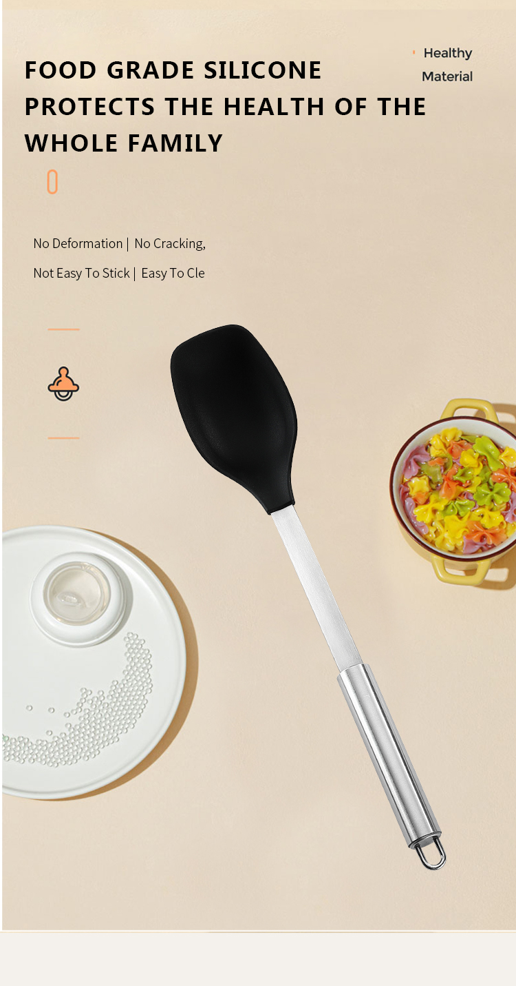 FACTORY CUSTOM ECO FRIENDLY 304 STAINLESS STEEL SILICONE SPOON KITCHEN GADGETS SET KITCHEN COOKING SPOONS