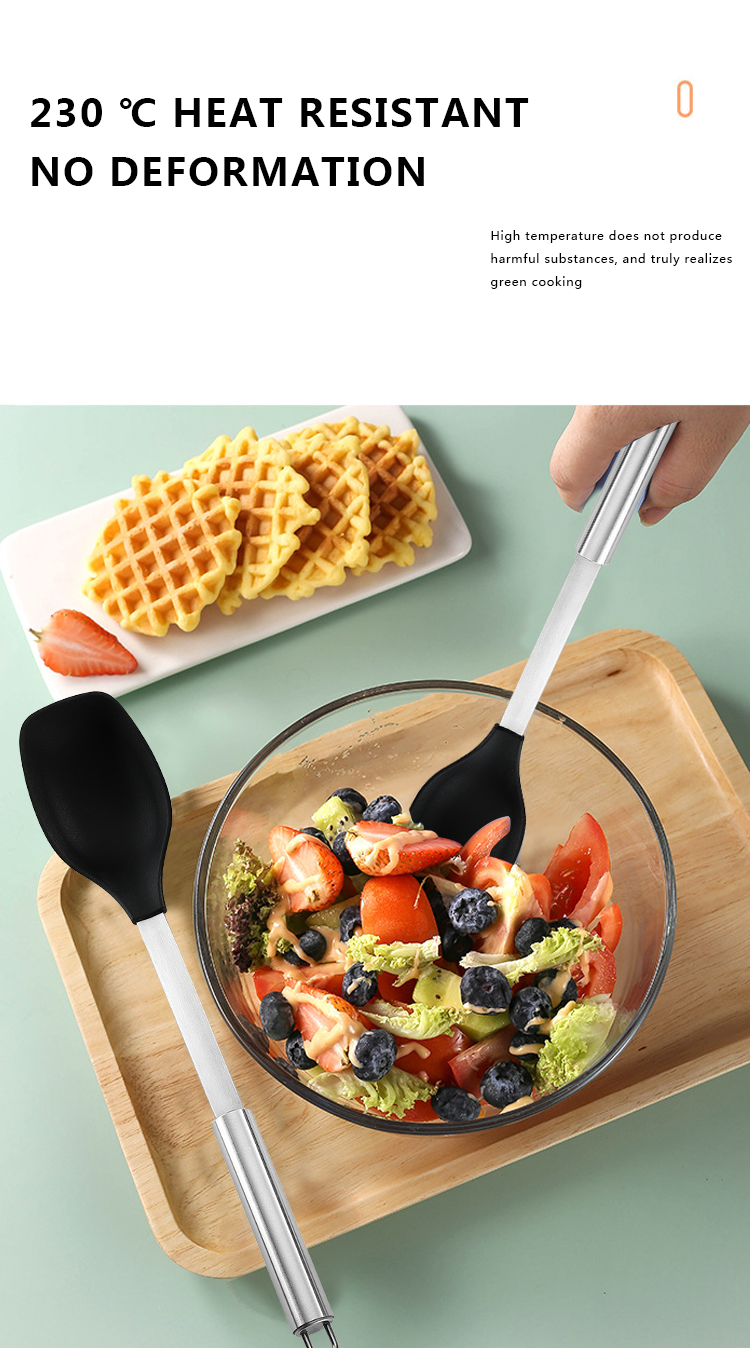 FACTORY CUSTOM ECO FRIENDLY 304 STAINLESS STEEL SILICONE SPOON KITCHEN GADGETS SET KITCHEN COOKING SPOONS