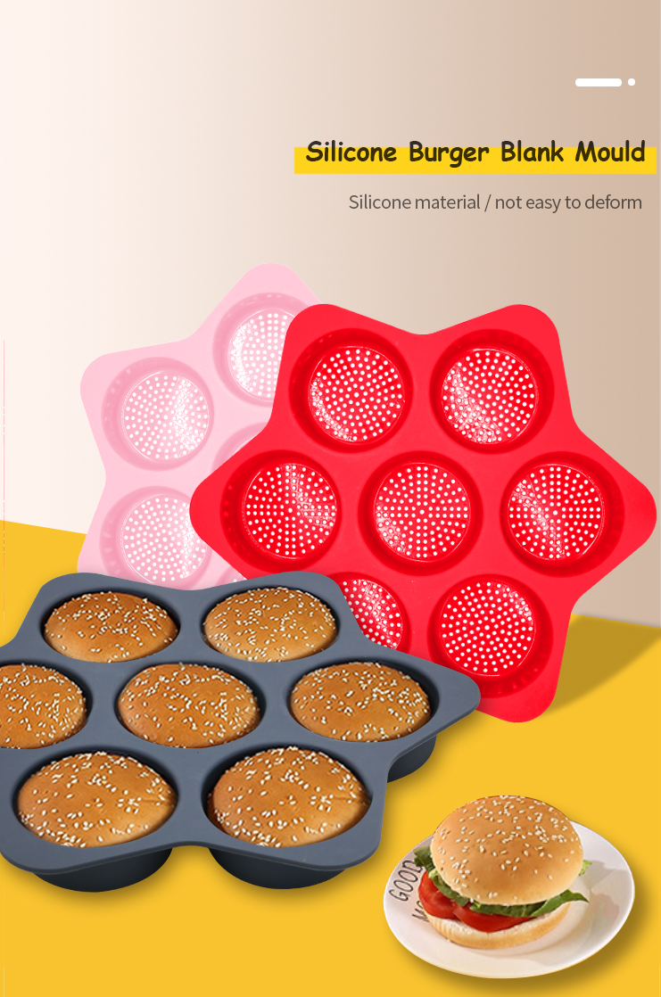 Amazon Hot Sell Eco-friendly Silicone Baking Bread Mold Burger Bun Mold Baking Tools Silicone Hamburger Mold