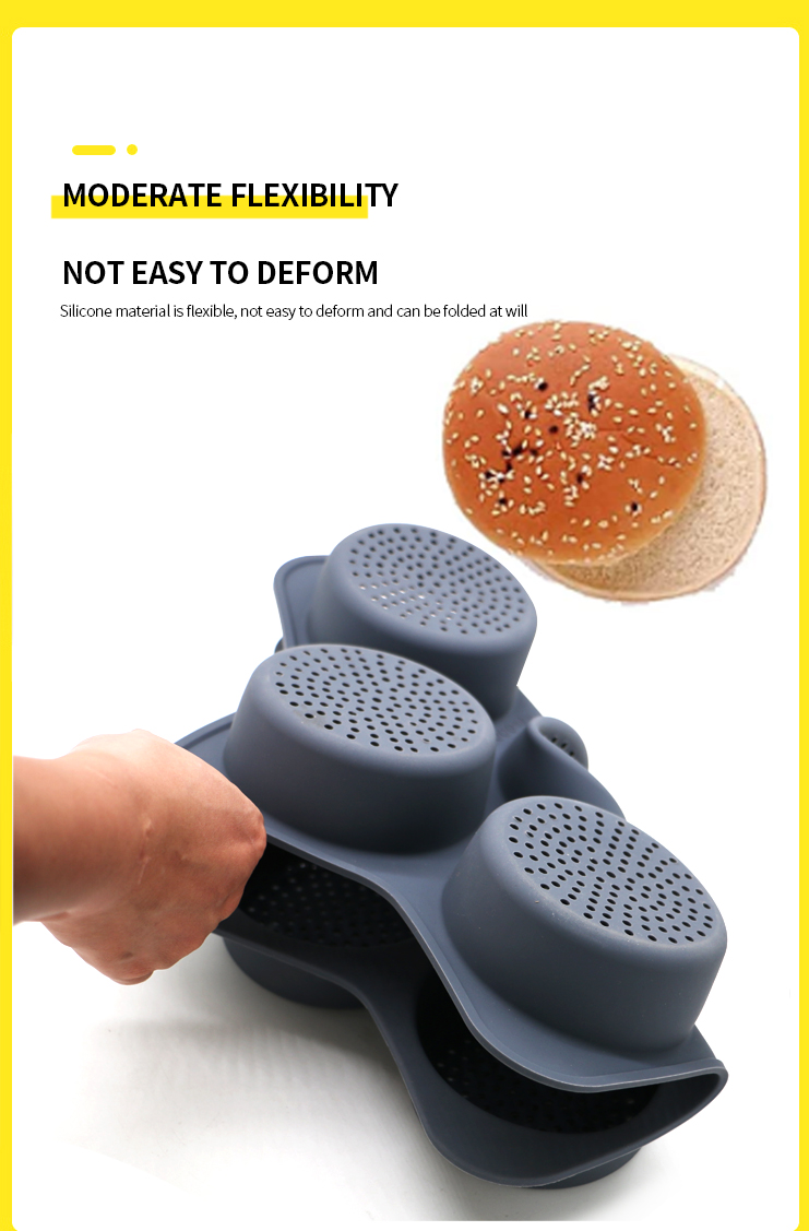 Amazon Hot Sell Eco-friendly Silicone Baking Bread Mold Burger Bun Mold Baking Tools Silicone Hamburger Mold