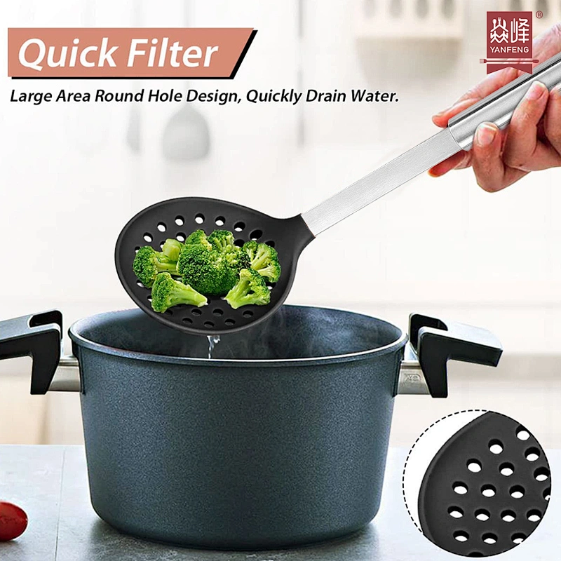 Kitchen Gadgets 304 Stainless Steel Holder Slotted Spoon Scoop Strainer Colander Kitchen Utensil Silicone Skimmer