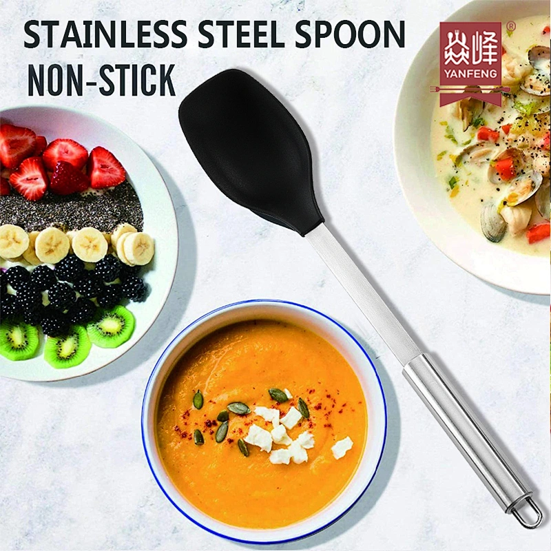 FACTORY CUSTOM ECO FRIENDLY 304 STAINLESS STEEL SILICONE SPOON KITCHEN GADGETS SET KITCHEN COOKING SPOONS
