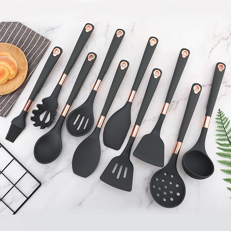 Amazon Hot Selling multi function10 pcs Silicone Cooking Tool Sets Non-Stick cocina de Silicone Kitchen Utensils Sets