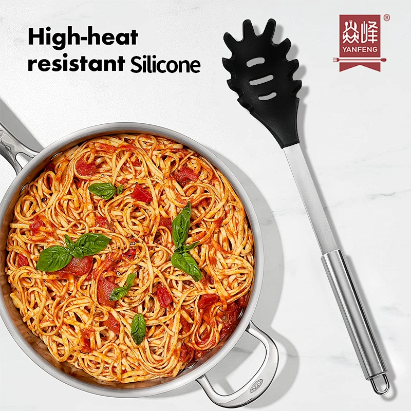 High Quality Stainless Steel Slotted Spaghetti Strainer Server Spoon Kitchen Accessories Silicone Pasta Spaghetti Server