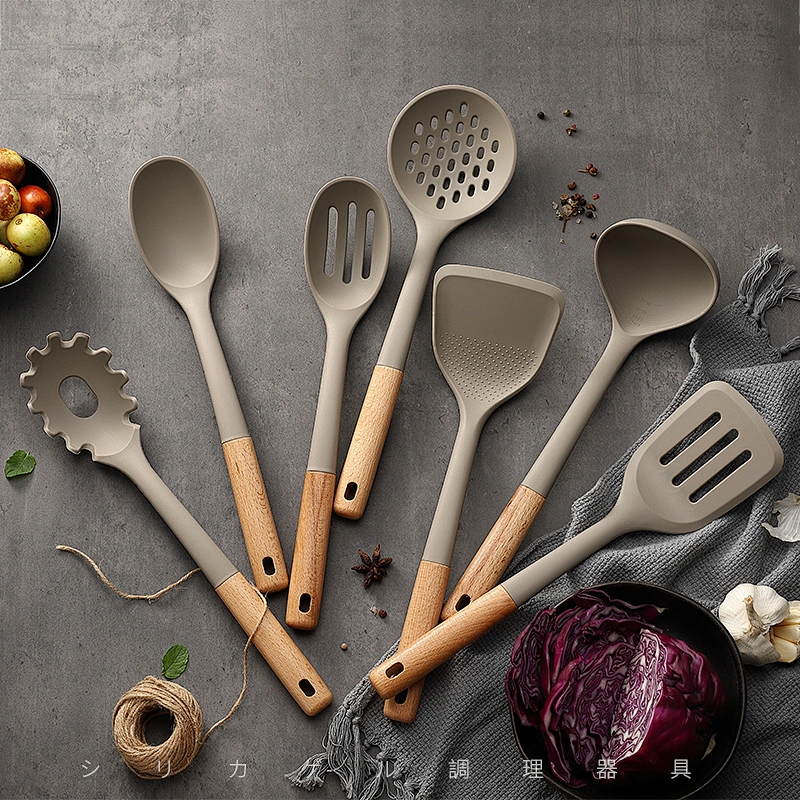 Heat Resistant Food Grade Silicone Cooking Tools Turner Spoon Ladle Skimmer Spaghetti Server Non-stick Kitchen Utensils Set