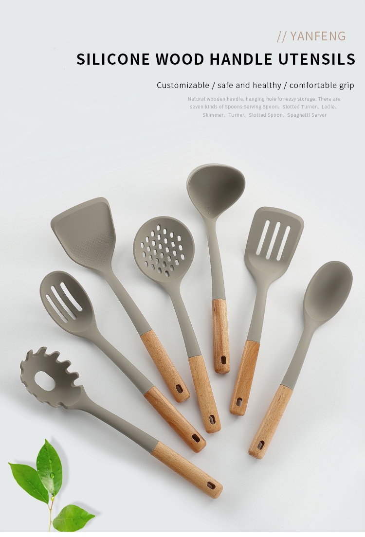 Heat Resistant Food Grade Silicone Cooking Tools Turner Spoon Ladle Skimmer Spaghetti Server Non-stick Kitchen Utensils Set