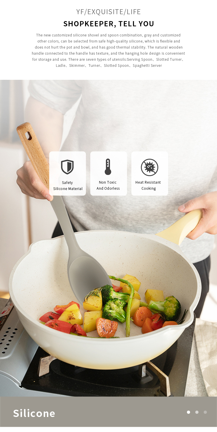 Heat Resistant Food Grade Silicone Cooking Tools Turner Spoon Ladle Skimmer Spaghetti Server Non-stick Kitchen Utensils Set
