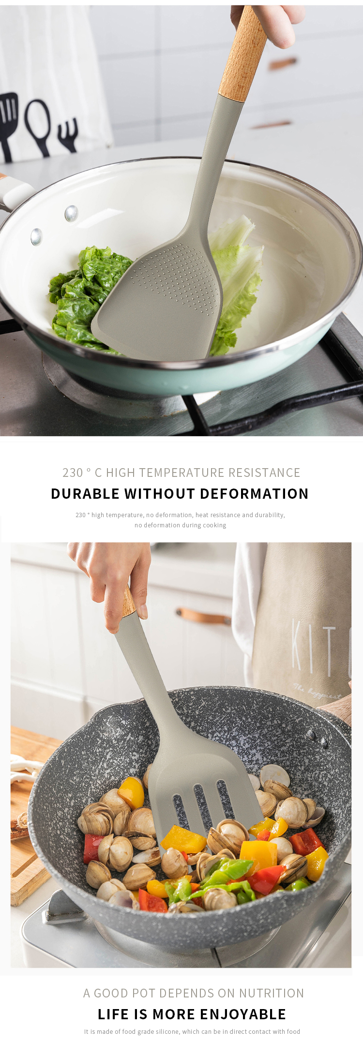 Heat Resistant Food Grade Silicone Cooking Tools Turner Spoon Ladle Skimmer Spaghetti Server Non-stick Kitchen Utensils Set