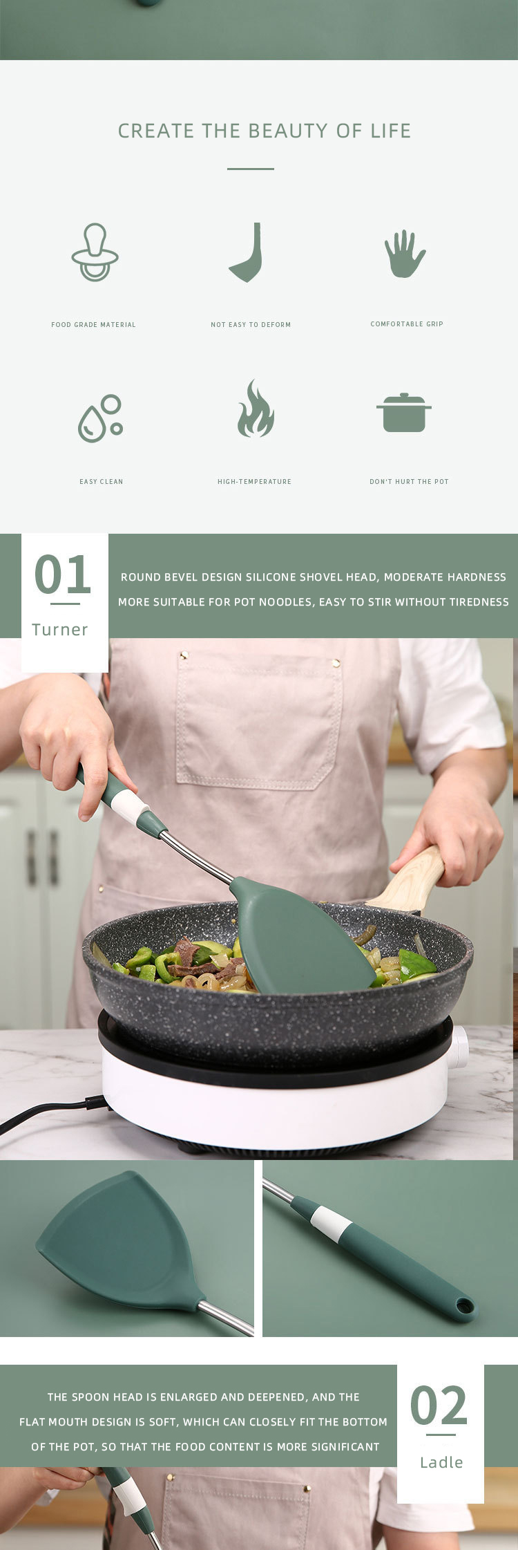 kitchen tools gadgets silicon cooking conina Non-Stick Heat Resistant 6pcs silicone kitchen utensils