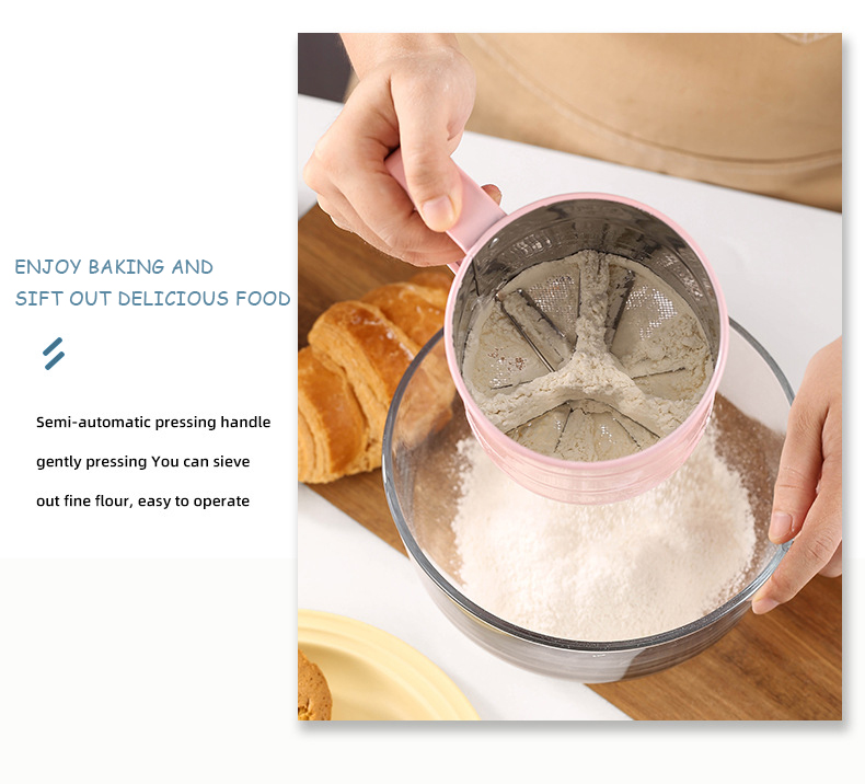 Bakeware Baking Flour Sieve Cup Stainless Steel Handheld Mesh Sieve Cup Cake Baking Tools Flour Sifter Manual Press Flour Sieve