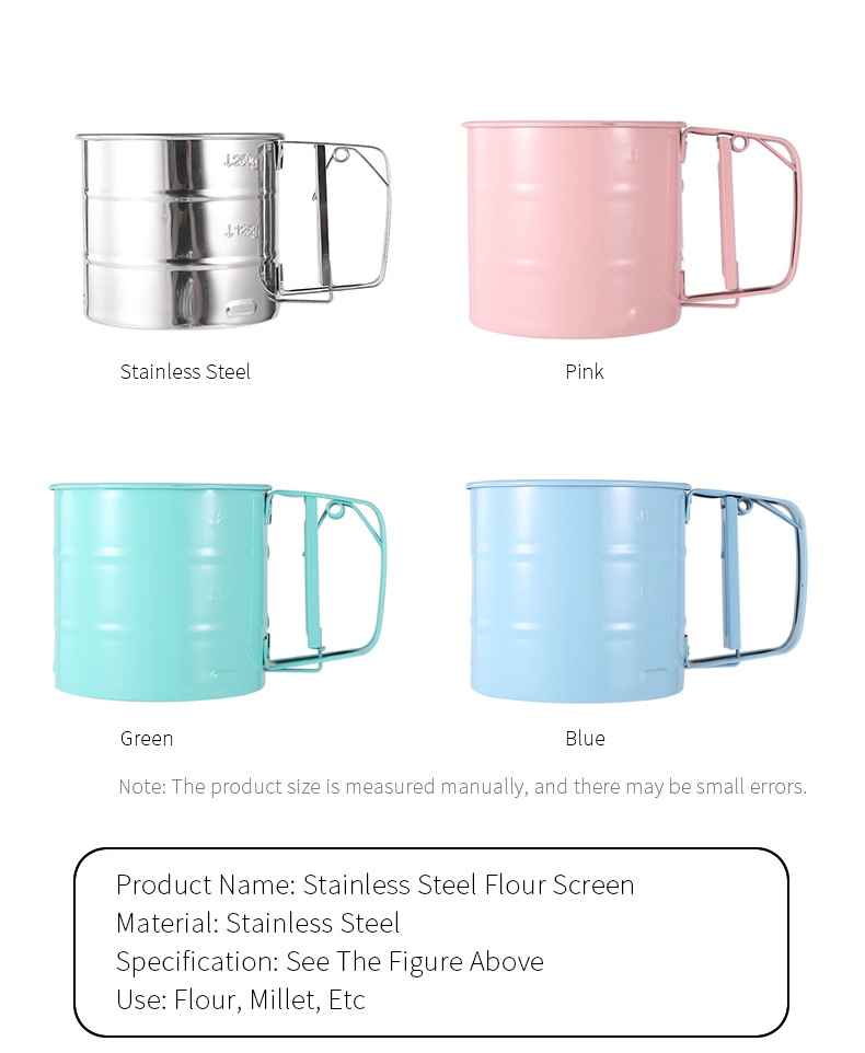 Bakeware Baking Flour Sieve Cup Stainless Steel Handheld Mesh Sieve Cup Cake Baking Tools Flour Sifter Manual Press Flour Sieve