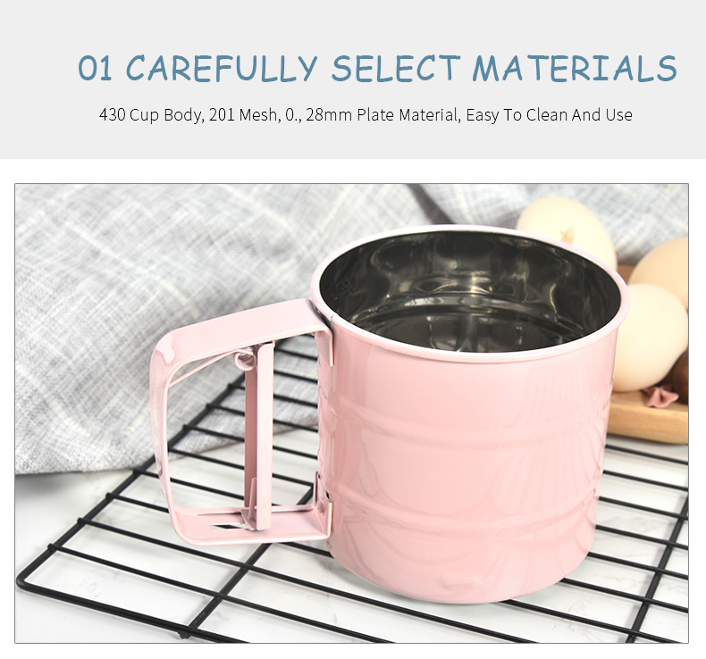 Bakeware Baking Flour Sieve Cup Stainless Steel Handheld Mesh Sieve Cup Cake Baking Tools Flour Sifter Manual Press Flour Sieve