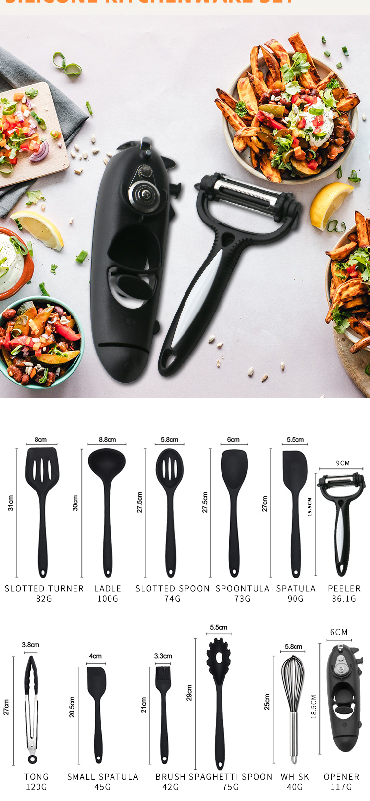 Kitchen Items Custom Reusable Silicone Cooking Utensils Sets Non-stick Cookware Set Kitchen Tools & Gadgets Kitchen Utensil Set