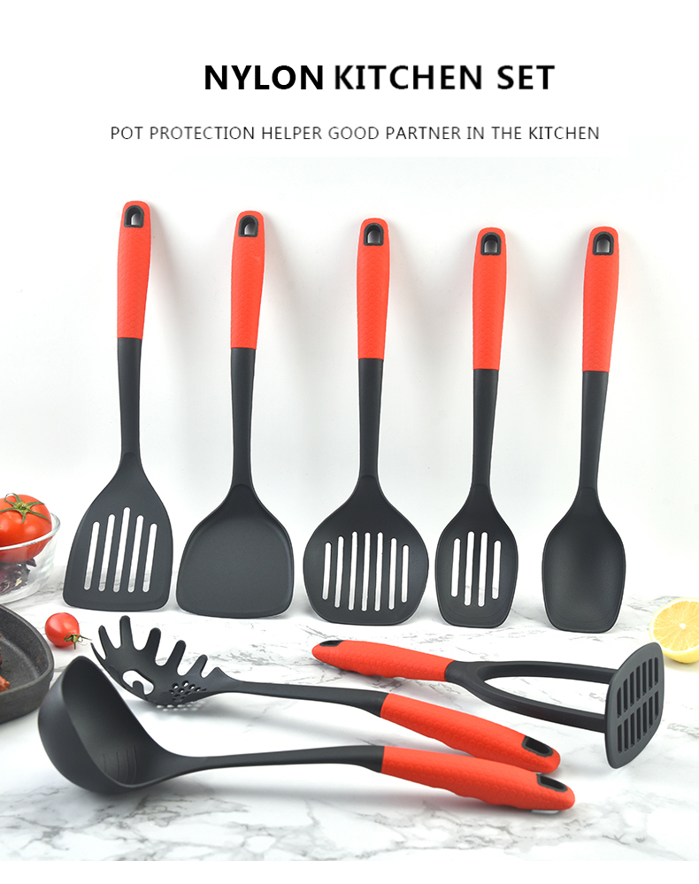 Amazon Hot Sale 8pcs Nylon Kitchen Tools Non-stick Turner Spoon Ladle Kitchen Accessories Nylon Kitchen Utensils Set Cookware