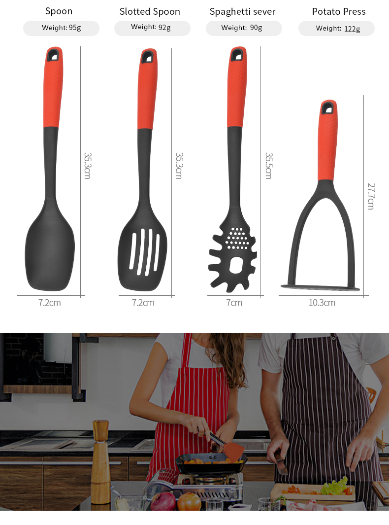 Amazon Hot Sale 8pcs Nylon Kitchen Tools Non-stick Turner Spoon Ladle Kitchen Accessories Nylon Kitchen Utensils Set Cookware