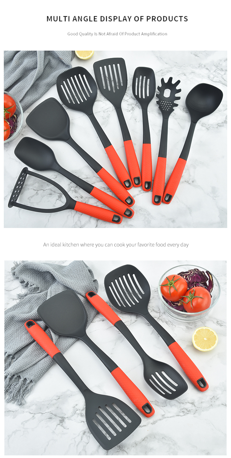 Amazon Hot Sale 8pcs Nylon Kitchen Tools Non-stick Turner Spoon Ladle Kitchen Accessories Nylon Kitchen Utensils Set Cookware