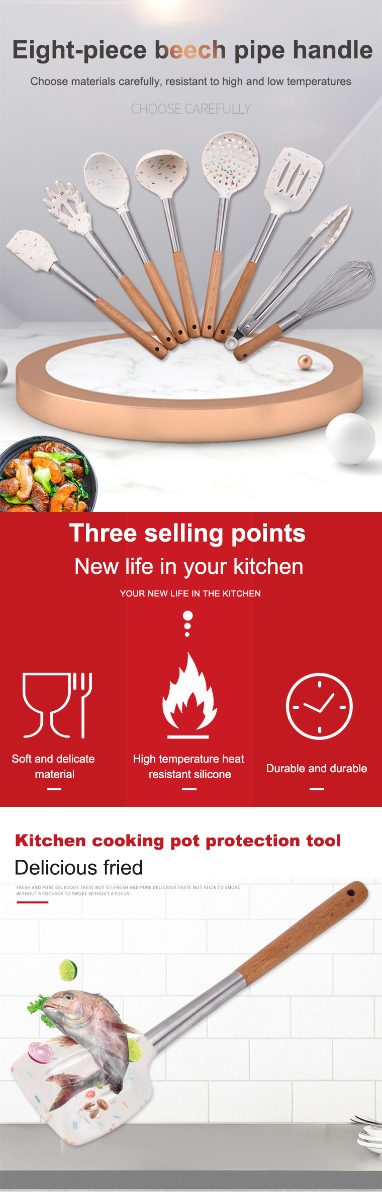 BEST SELLER KITCHEN ACCESSORIES KITCHEN WARES SET COOKING UTENSIL BAKING TOOLS SILICONE UTENSILS SET WITH STAINLESS STEEL HANDLE