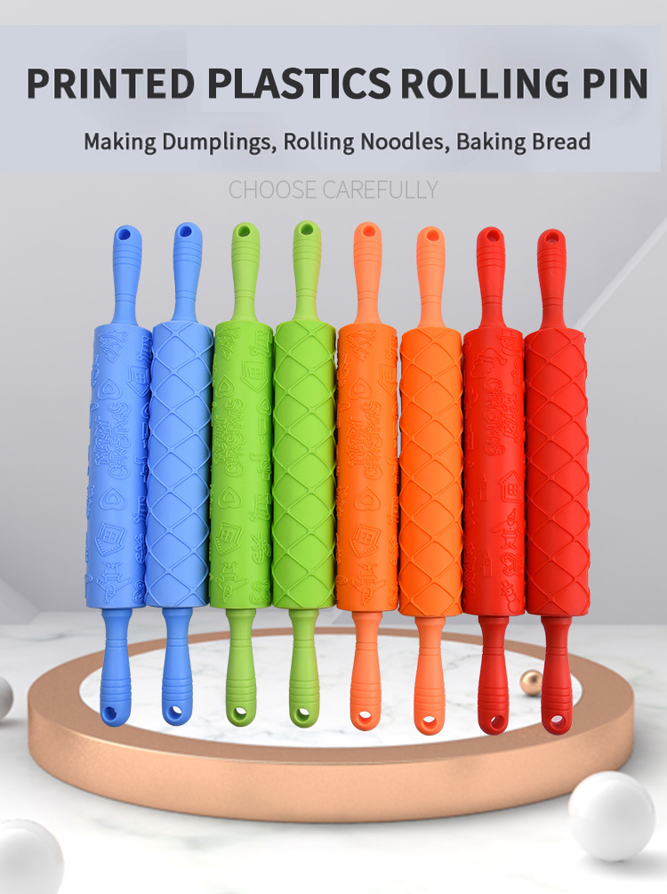 10 Inch Plastic Embossed Rolling Pin Embossing Fondant Rolling Pins Baking Tools Pie Crust Cookie Pastry Icing Clay Dough