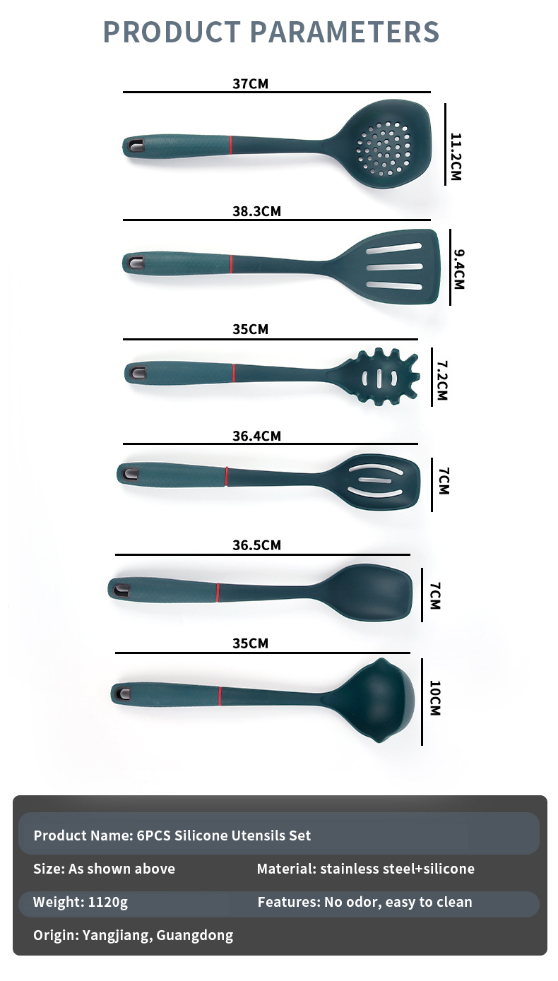 Newest 6 Piece Set Of Silicone Kitchen Utensil Set kitchen Gadget Kitchen Ware Accessories Silicon Utensils Cooking Tools Sets