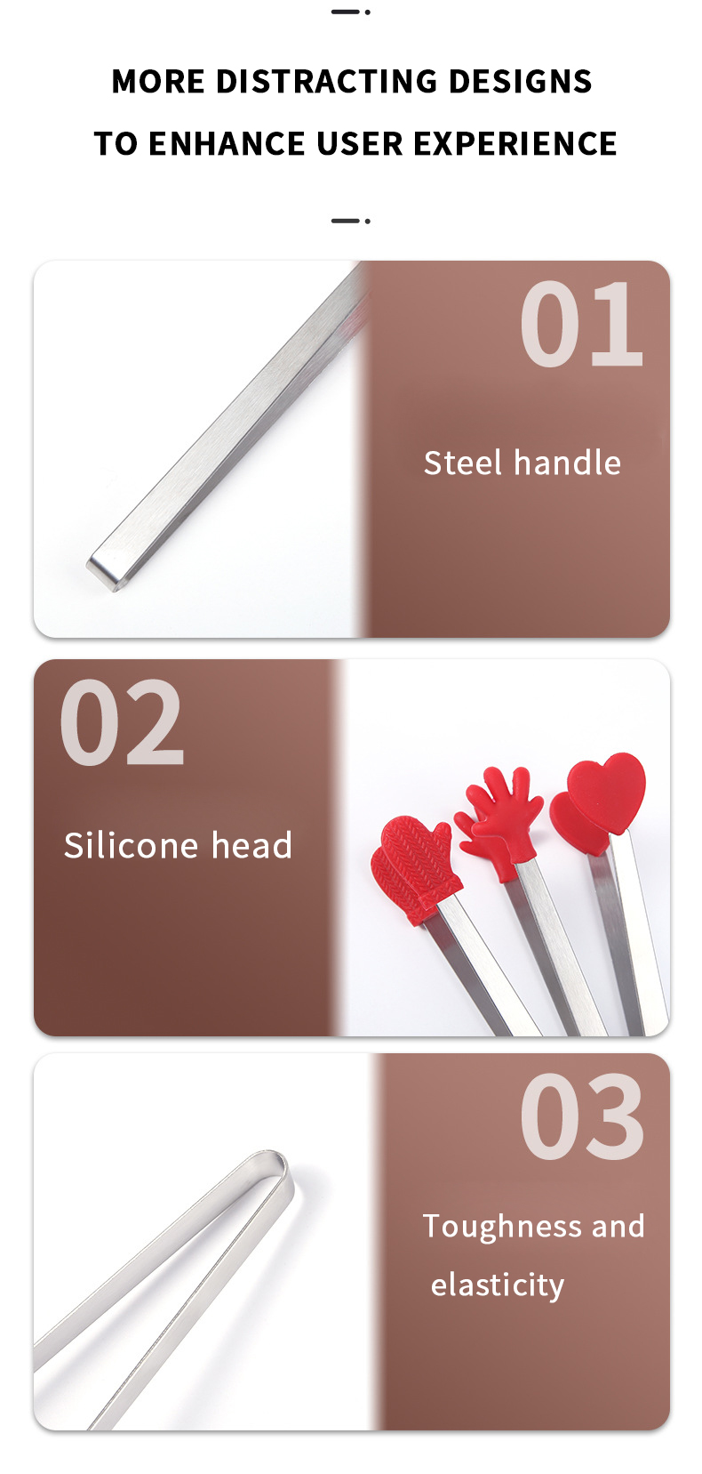 Hot Sale Silicone Mini Clips Salad Serving Bbq Ice Tongs Stainless Steel Handle Utensil Kitchen Tools Hand Shape Food Clip