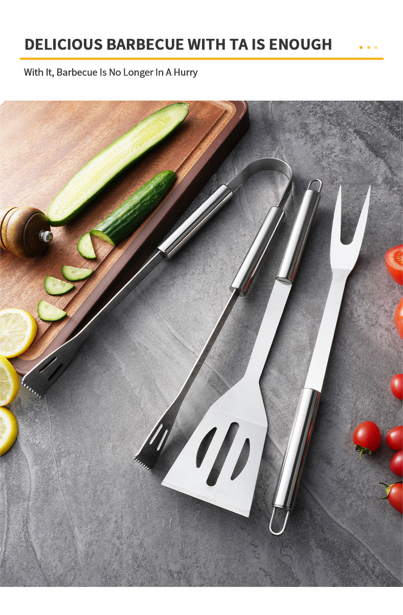 3 Pieces Bbq Tools Set Outdoor Barbecue Grill Utensils Stainless Steel Bbq Grill Combination Set For Bbq Accessories