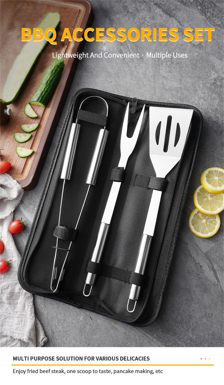 3 Pieces Bbq Tools Set Outdoor Barbecue Grill Utensils Stainless Steel Bbq Grill Combination Set For Bbq Accessories
