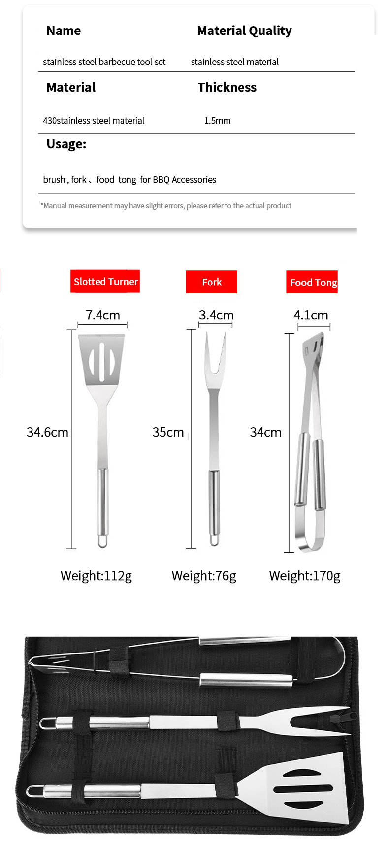 3 Pieces Bbq Tools Set Outdoor Barbecue Grill Utensils Stainless Steel Bbq Grill Combination Set For Bbq Accessories
