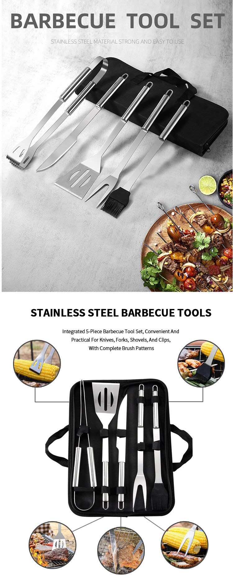 Complete Bbq Accessories 5pcs Bbq Tools Set Bbq Grill Tools Set For Outdoor Barbecue Camping Barbecue Grill Utensils