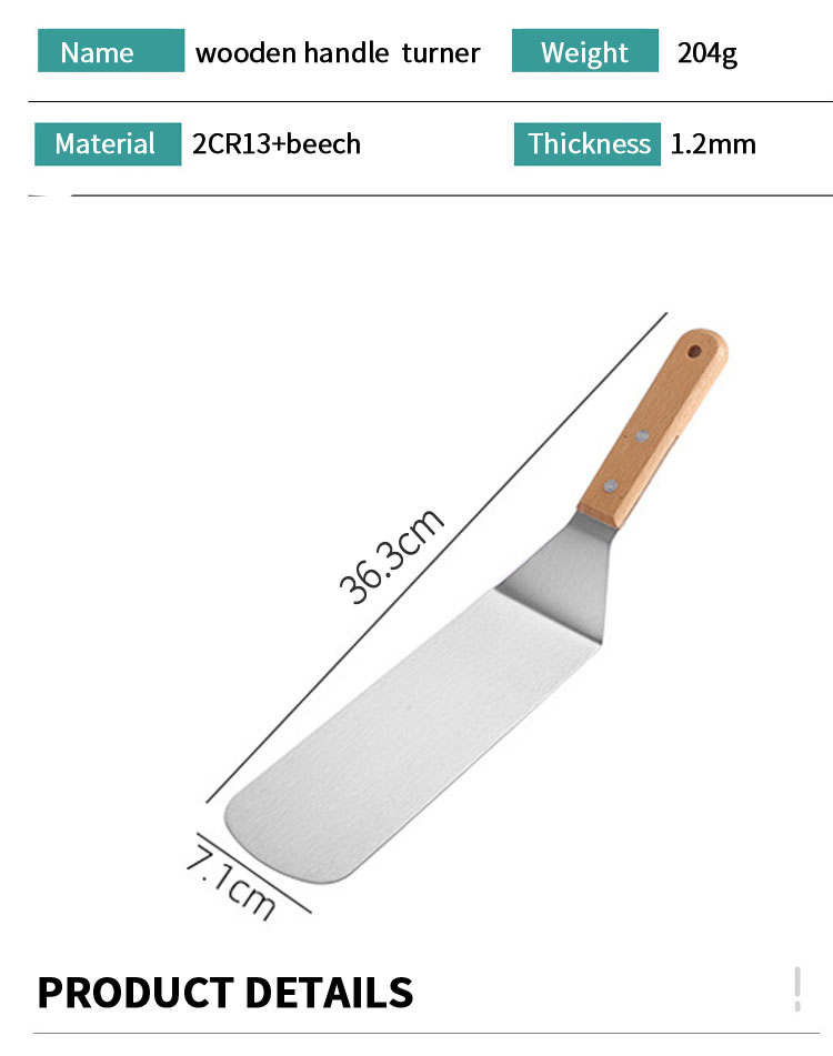 Kitchen Turner Scraper Stainless Steel Wood Handle Griddle Spatula Bbq Grill Turner Bbq Accessories Pancake Burgers Camping