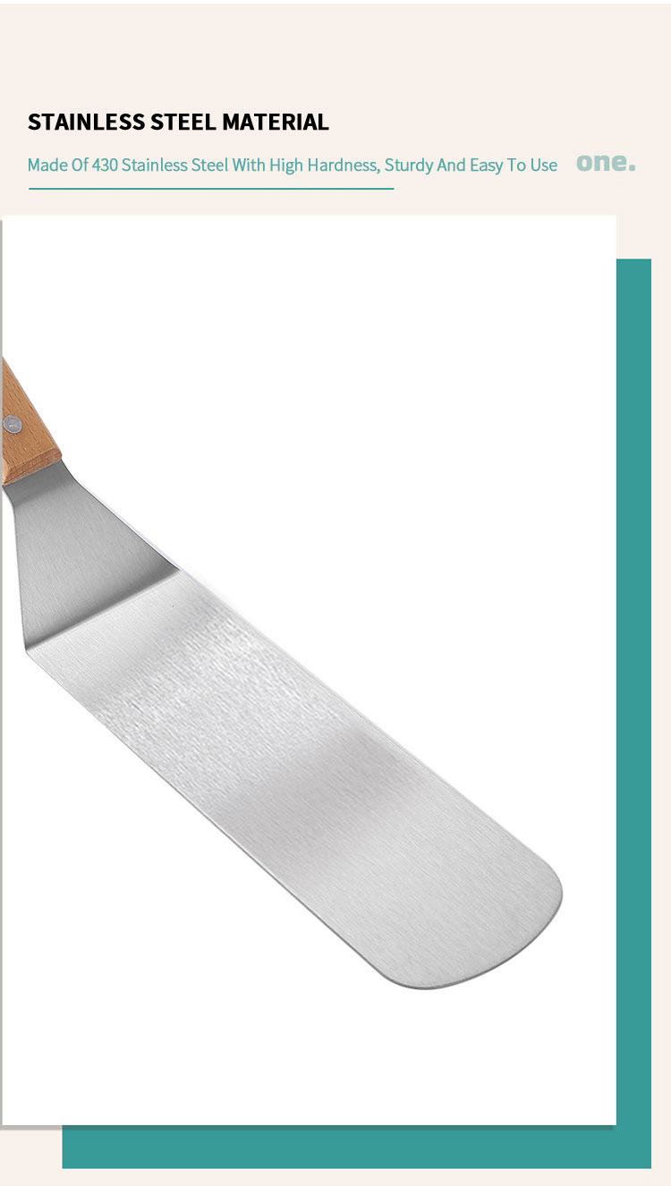 Kitchen Turner Scraper Stainless Steel Wood Handle Griddle Spatula Bbq Grill Turner Bbq Accessories Pancake Burgers Camping