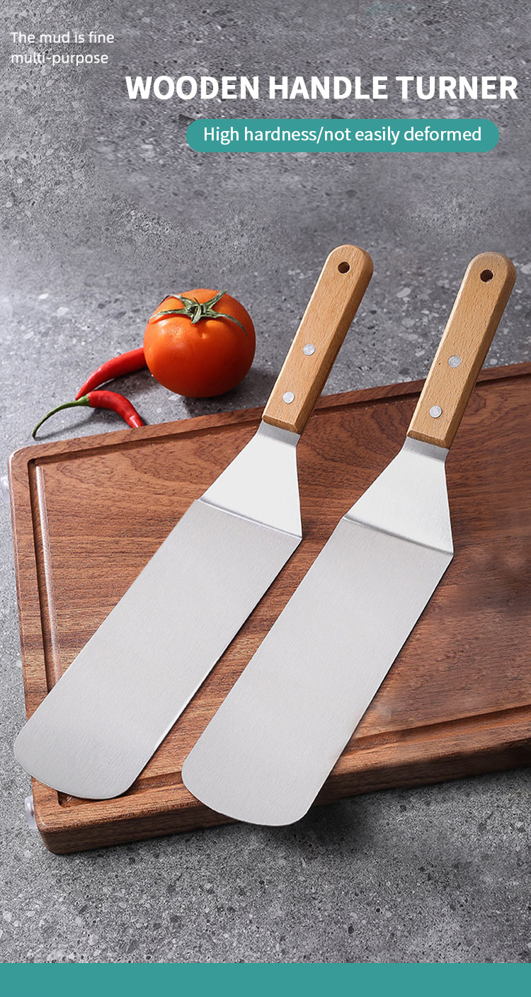 Kitchen Turner Scraper Stainless Steel Wood Handle Griddle Spatula Bbq Grill Turner Bbq Accessories Pancake Burgers Camping