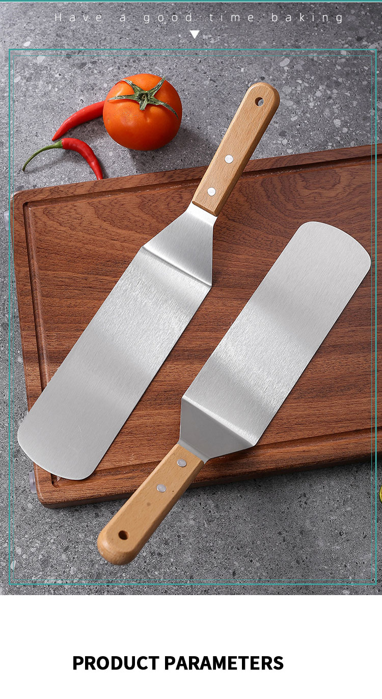 Kitchen Turner Scraper Stainless Steel Wood Handle Griddle Spatula Bbq Grill Turner Bbq Accessories Pancake Burgers Camping