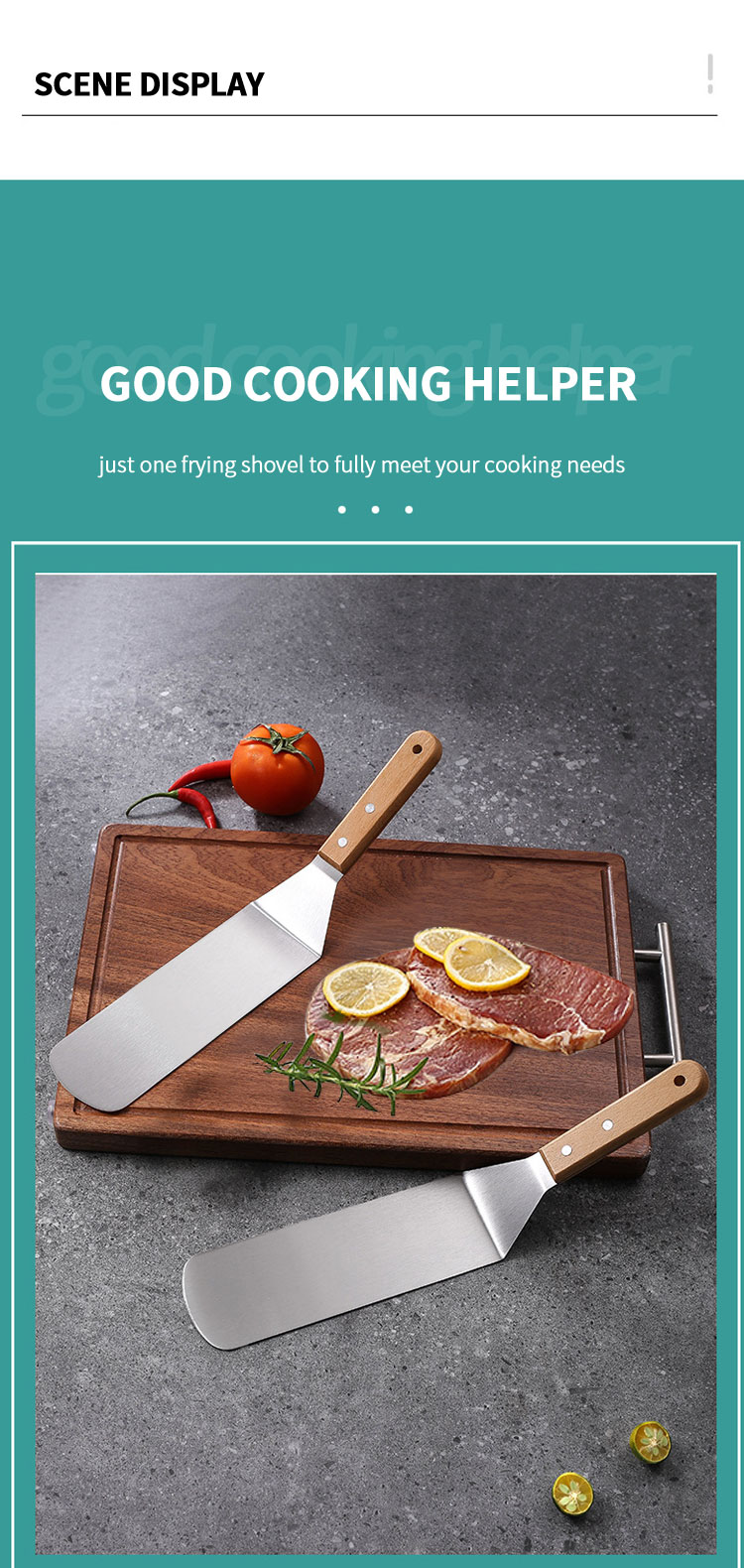 Kitchen Turner Scraper Stainless Steel Wood Handle Griddle Spatula Bbq Grill Turner Bbq Accessories Pancake Burgers Camping