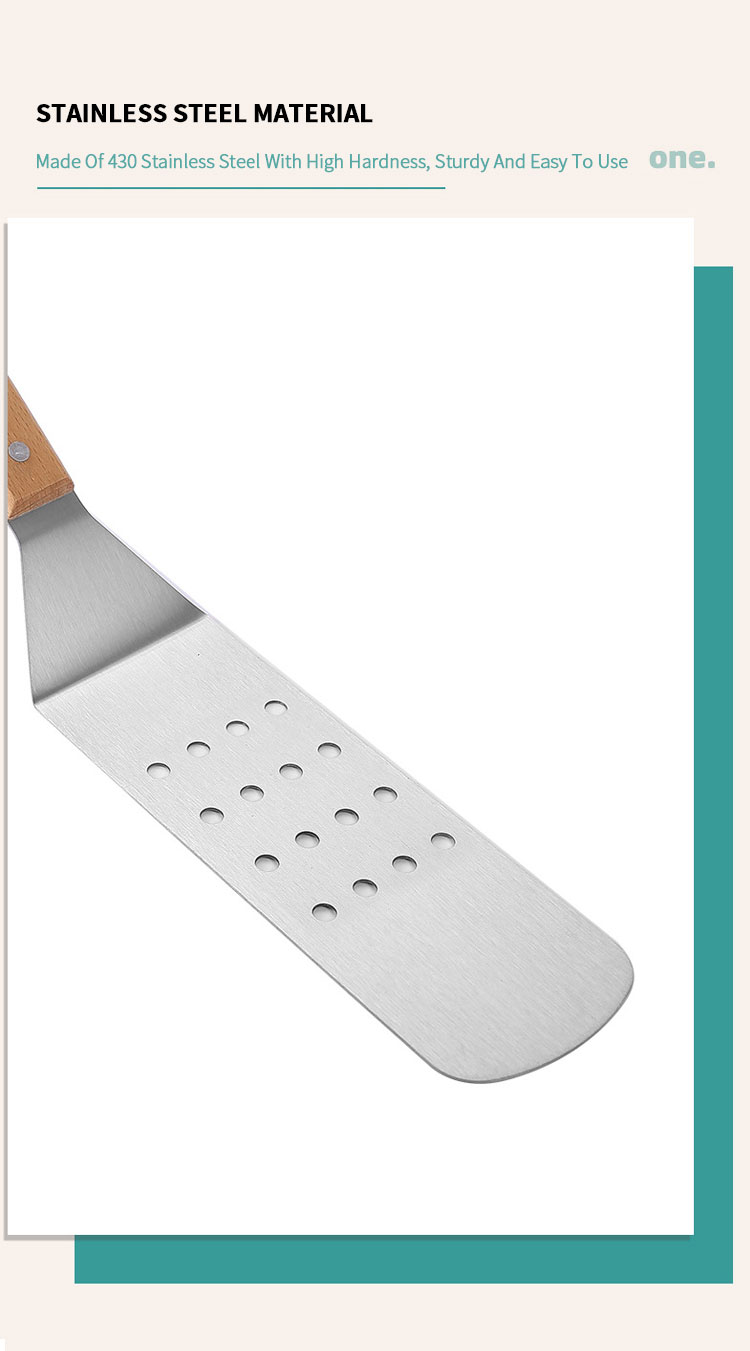 Stainless Steel Bbq Turner Spatula Grill Accessories Griddle Scraper Bbq Spatula With Wooden Handle For Bbq Grills