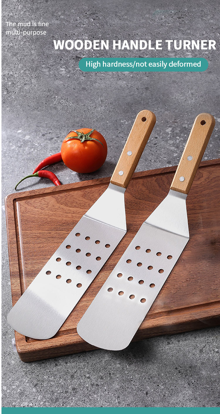 Stainless Steel Bbq Turner Spatula Grill Accessories Griddle Scraper Bbq Spatula With Wooden Handle For Bbq Grills