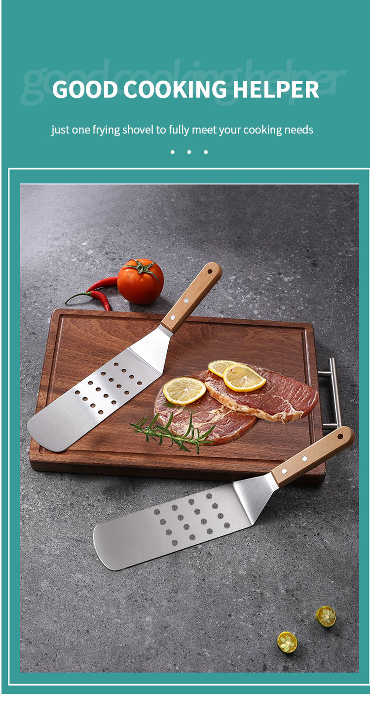 Stainless Steel Bbq Turner Spatula Grill Accessories Griddle Scraper Bbq Spatula With Wooden Handle For Bbq Grills