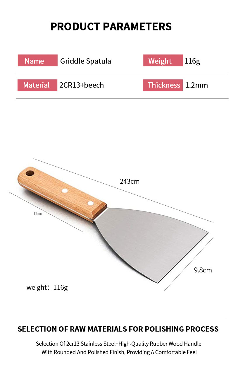 Hot Selling Products 2023 Stainless Steel Griddle Spatula Steak Scraper Bbq Tools Grill Spatula Turner For Bbq Grills