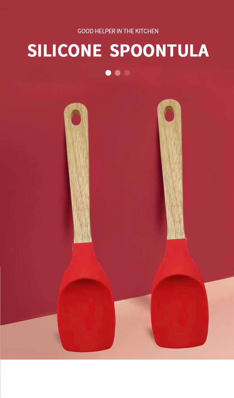 Silicone Spoonula Spatula Spoon Kitchen Tools Wooden Handle Silicone Kitchenware Silicone Salad Spoon Non Stick Spoontula
