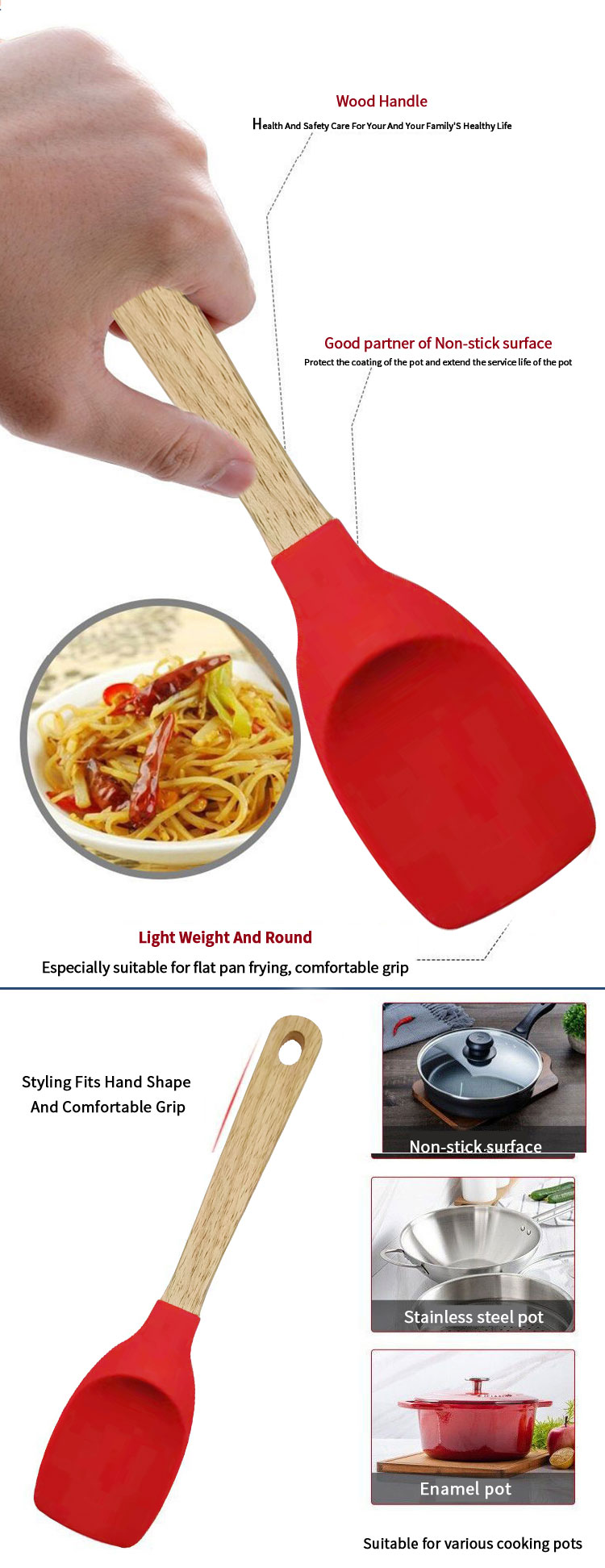 Silicone Spoonula Spatula Spoon Kitchen Tools Wooden Handle Silicone Kitchenware Silicone Salad Spoon Non Stick Spoontula