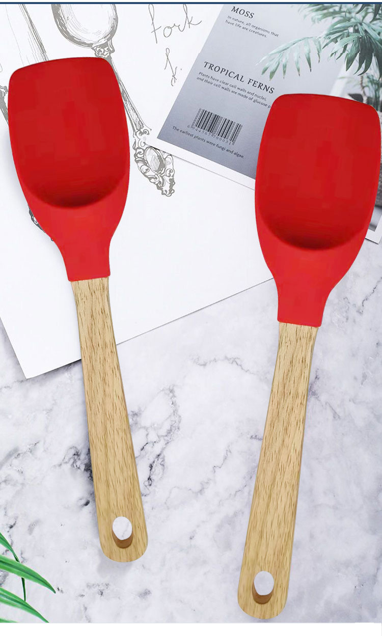 Silicone Spoonula Spatula Spoon Kitchen Tools Wooden Handle Silicone Kitchenware Silicone Salad Spoon Non Stick Spoontula
