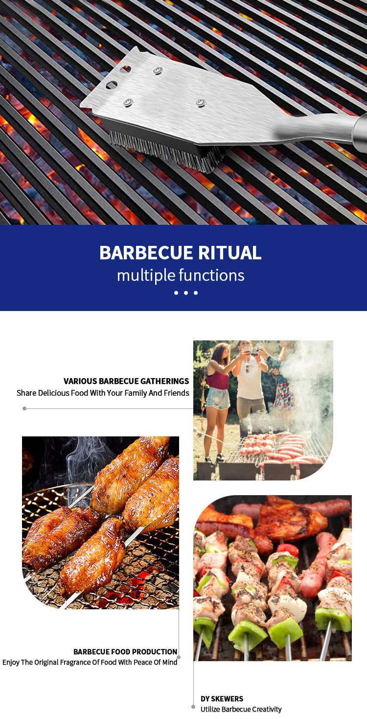 BBQ accessories Reusable Barbecue Tools Stainless Steel BBQ Cleaning Brush Grill Brush with scraper