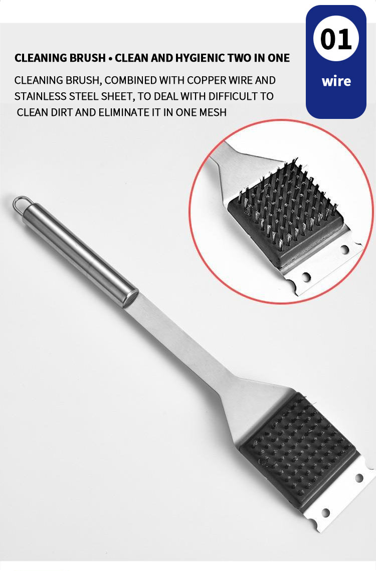 BBQ accessories Reusable Barbecue Tools Stainless Steel BBQ Cleaning Brush Grill Brush with scraper