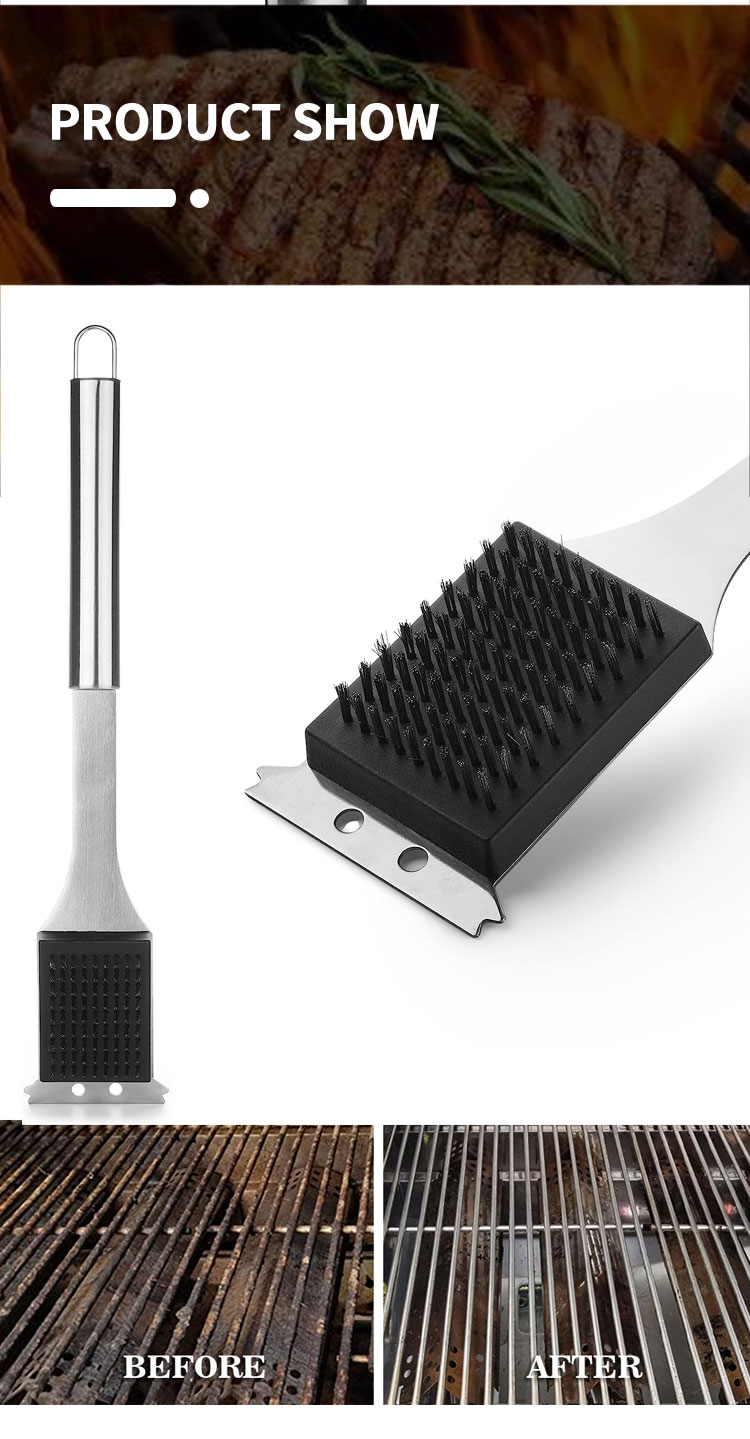BBQ accessories Reusable Barbecue Tools Stainless Steel BBQ Cleaning Brush Grill Brush with scraper
