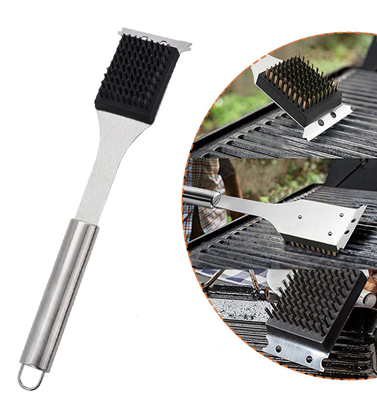 BBQ accessories Reusable Barbecue Tools Stainless Steel BBQ Cleaning Brush Grill Brush with scraper