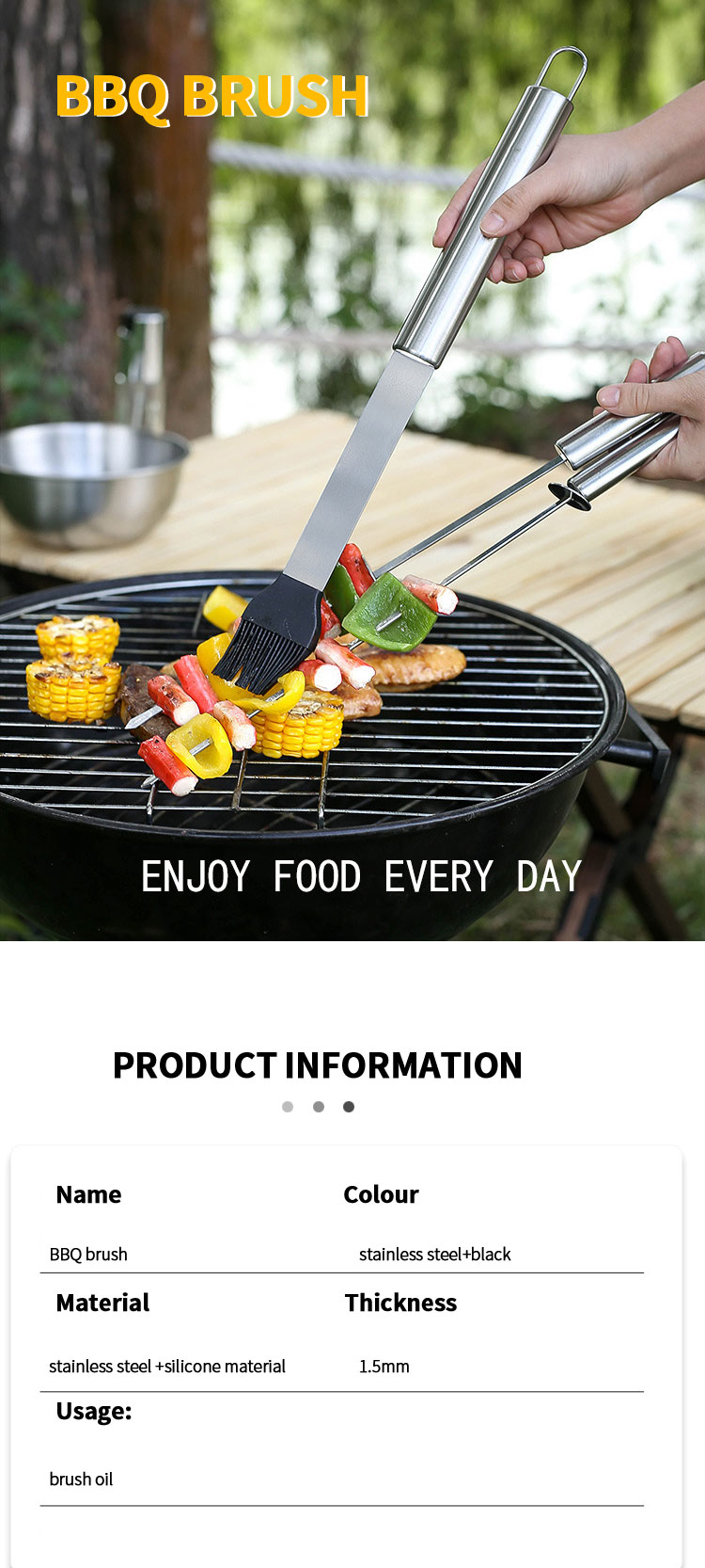 Heat Resistant BBQ Dressing Oil Brush Stainless Steel Sauce Basting Brushes Kitchen Barbecue Accessories Grill Brush
