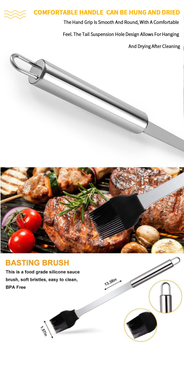 Heat Resistant BBQ Dressing Oil Brush Stainless Steel Sauce Basting Brushes Kitchen Barbecue Accessories Grill Brush