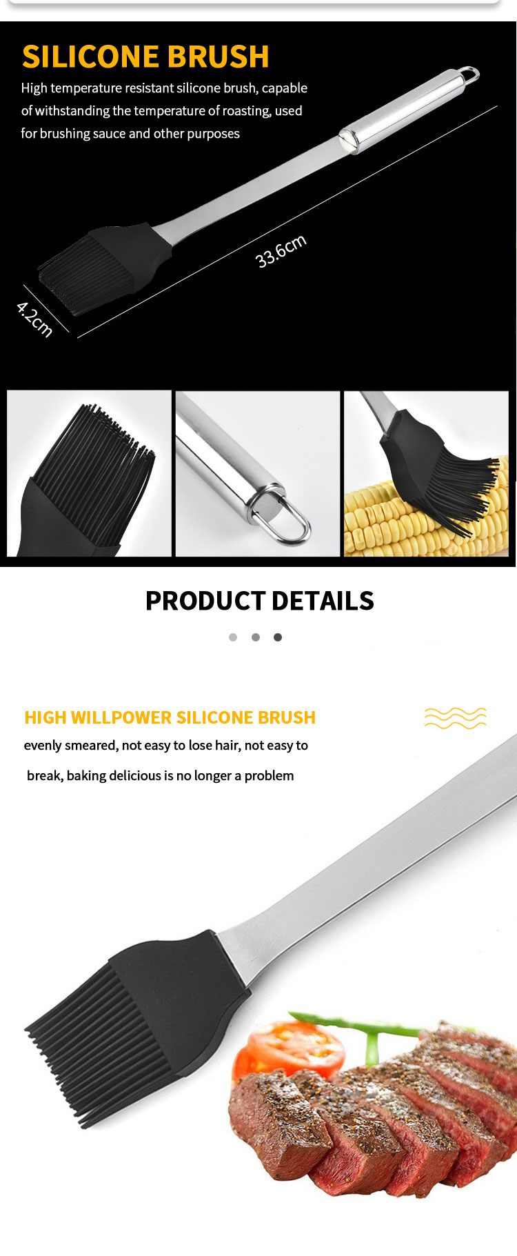 Heat Resistant BBQ Dressing Oil Brush Stainless Steel Sauce Basting Brushes Kitchen Barbecue Accessories Grill Brush