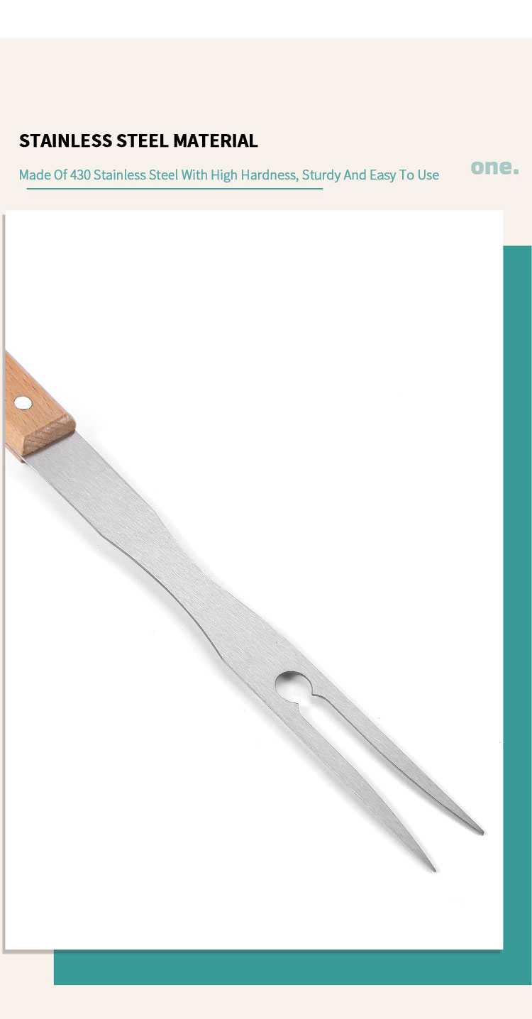 Hot Selling Stainless Steel Kitchen Fork bbq skewersl Barbecue grill Fork Grill Tools Wooden Handle BBQ Fork